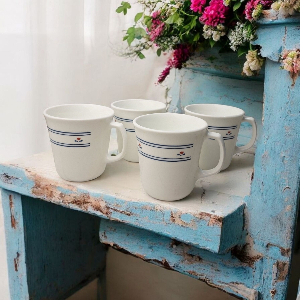 Set Of 4 Vintage Corning Ware Country Hearts Mugs Corelle Discontinued